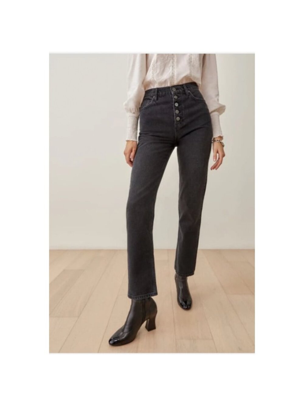 Reformation Cynthia Button Fly Straight Jean Womens 26 Ventura Wash Ankle Length